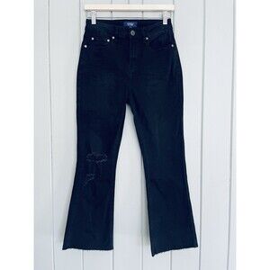 NWOT Cavalli Class Jeans 27 High Rise Cropped Flare Black Distressed Stretch